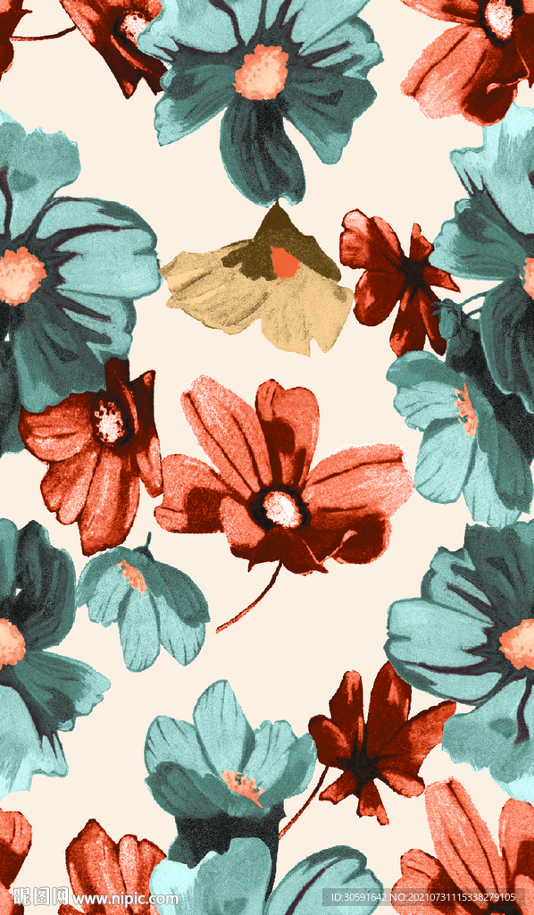 手绘花  花朵  数码印花  