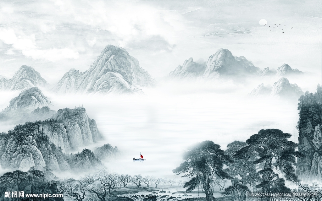 新款 现代山水 tif分层文件