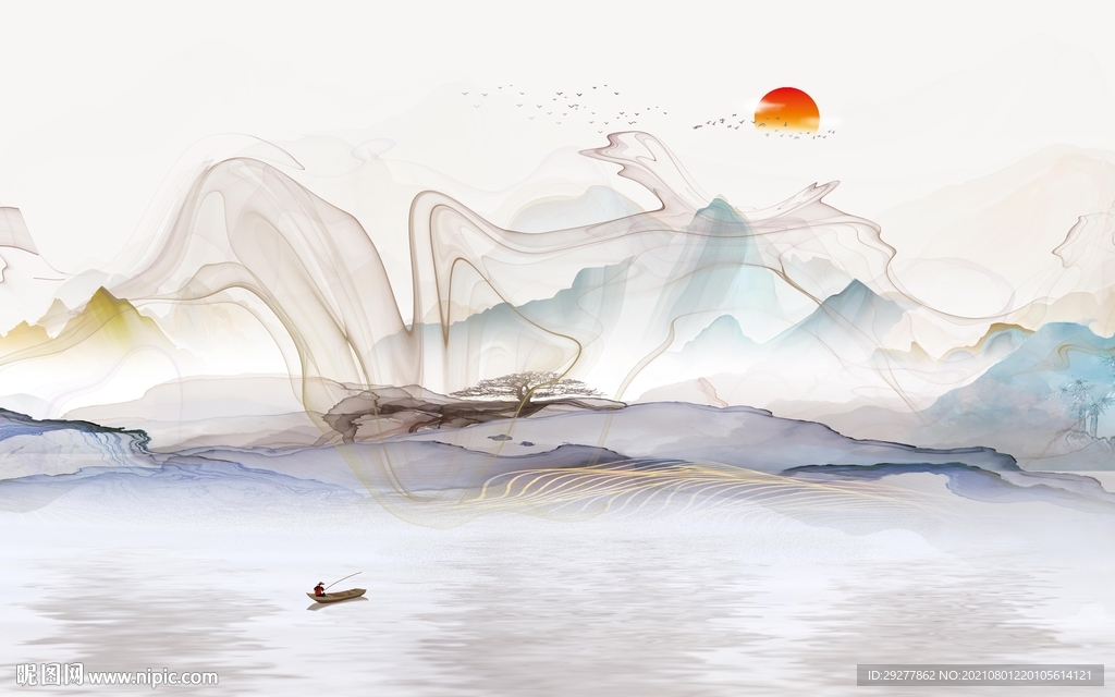 最新现代山水 tif分层文件