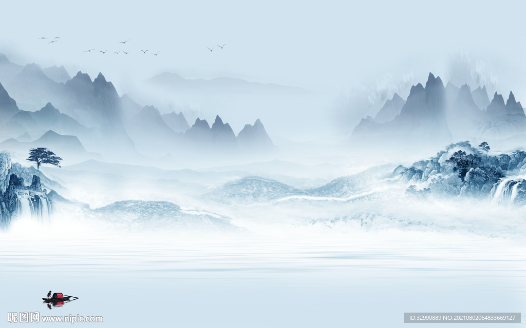 简约山水中式画 TIF分层 