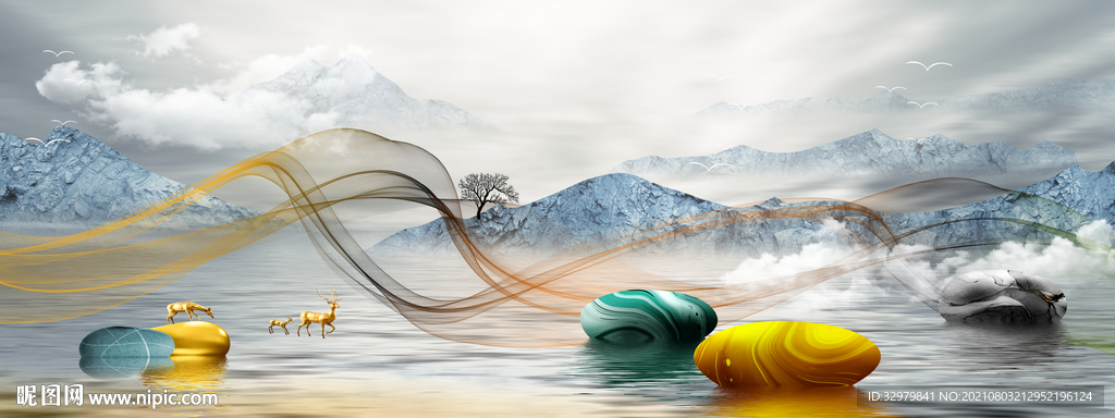 新品现代新床头画 TIF分层