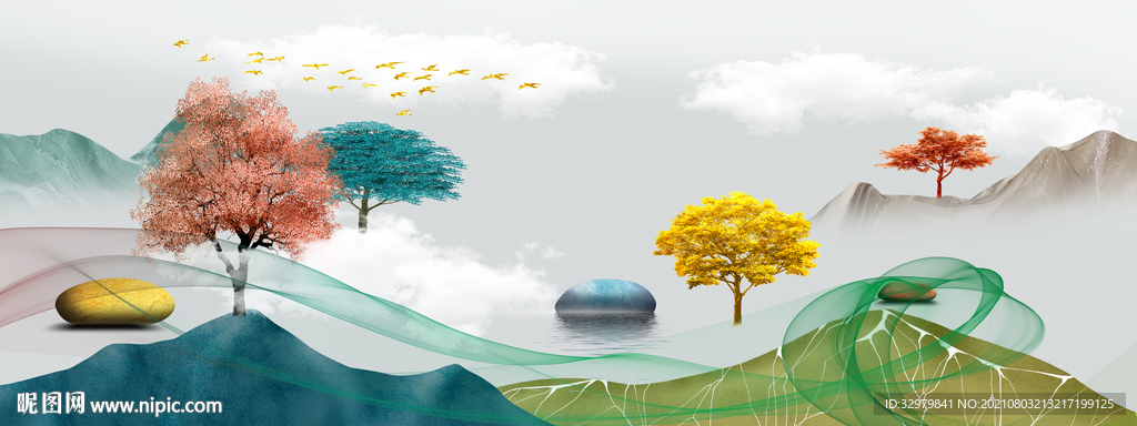 新款现代新床头画 TIF分层