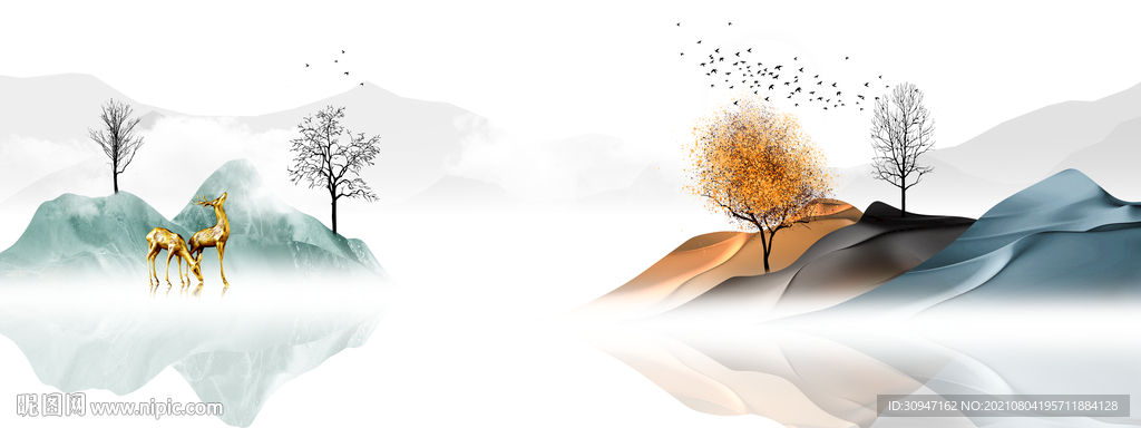 现代奢华床头画 TIF分层图