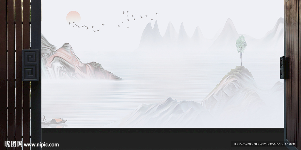 新中式房地产中式背景海报山水风