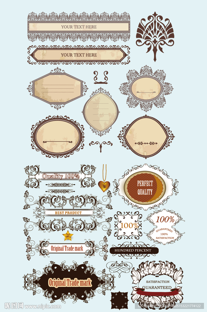 矢量欧式花纹标签