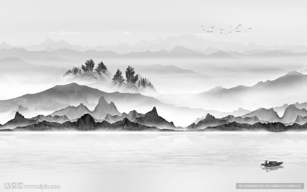 意境灰色背景山水 TIF分层