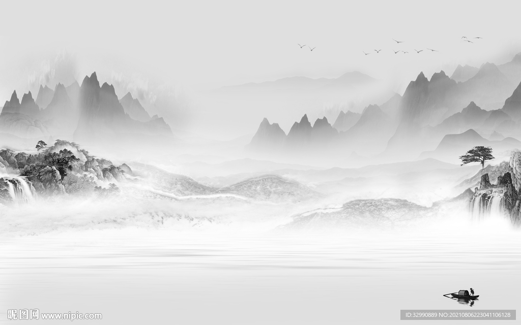 高清灰色最新山水 TIF分层