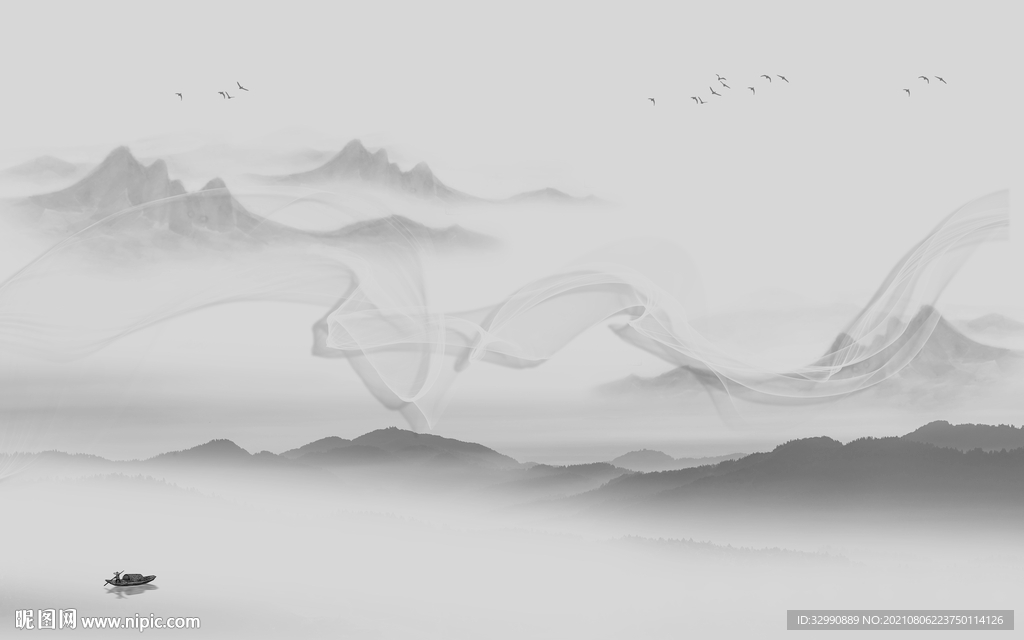 背景墙灰色意境山水 TIF分层