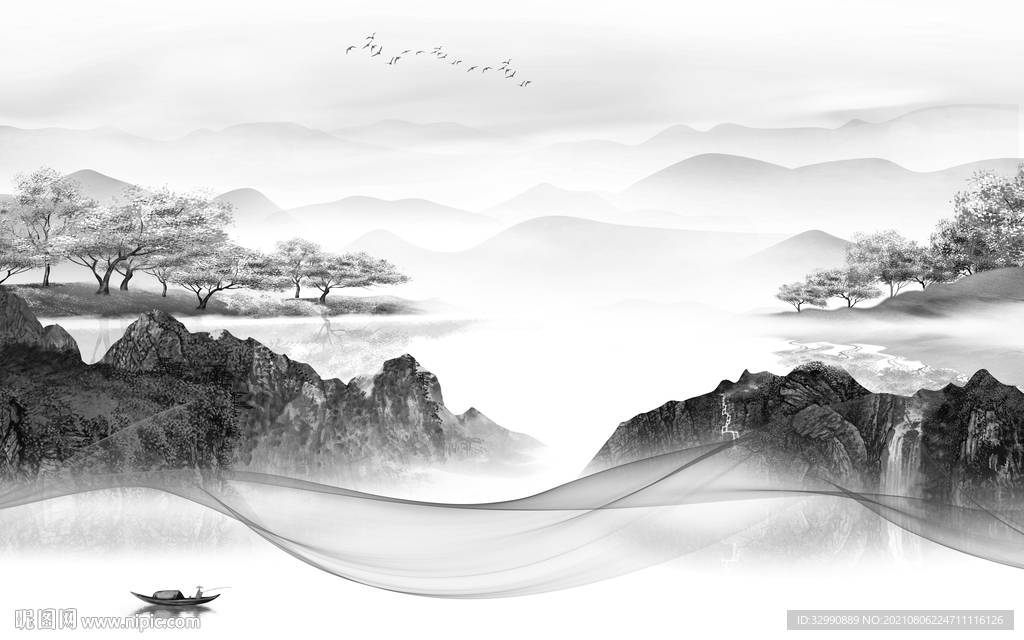 灰色背景山水 TIF分层