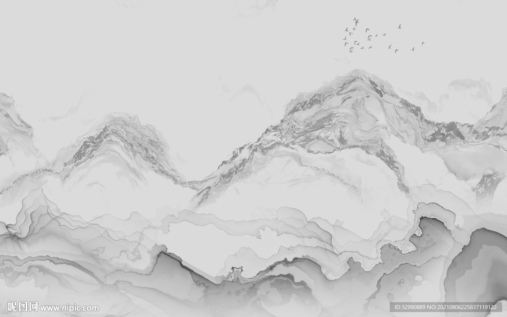 新中式灰色意境山水 TIF分层