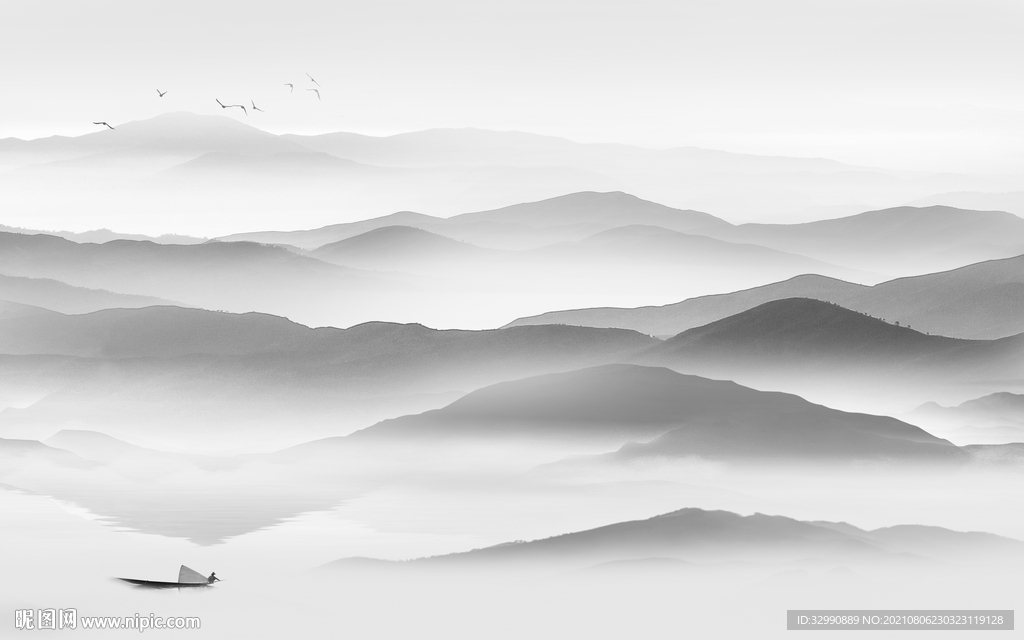 最新灰色意境山水 TIF分层