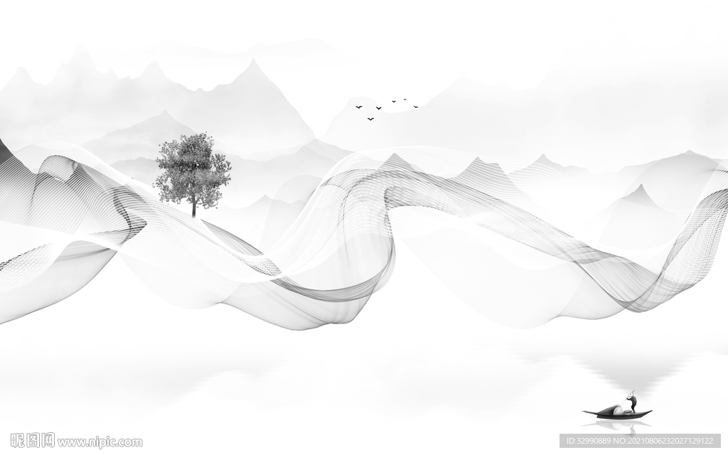现代 灰色意境山水 TIF分层