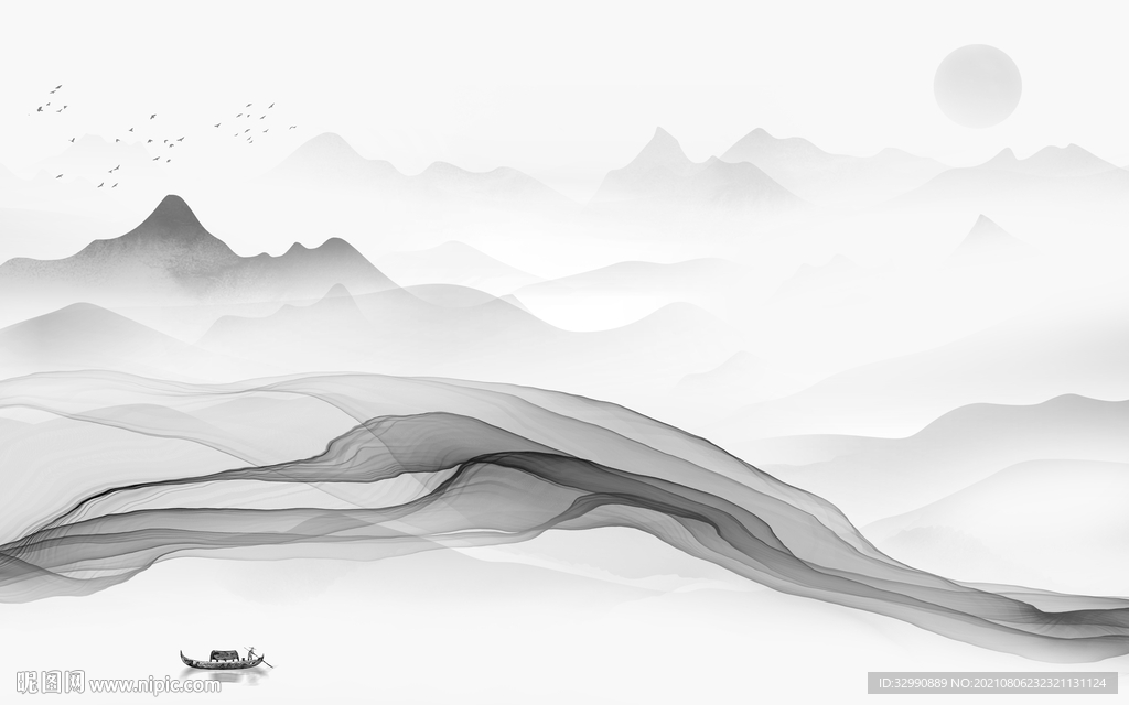 大气灰色意境山水 TIF分层