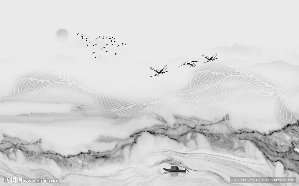 意境新灰色山水 TIF分层画