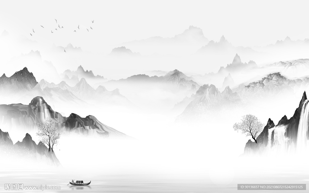 意境灰色山水 TIF文件分层