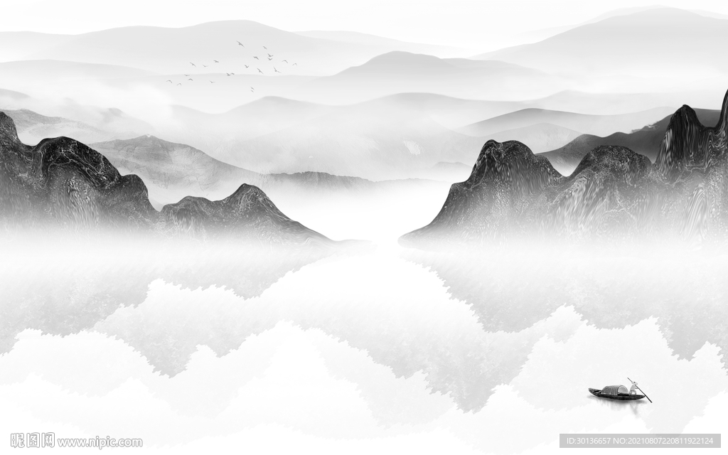 大气灰色山水 TIF文件分层