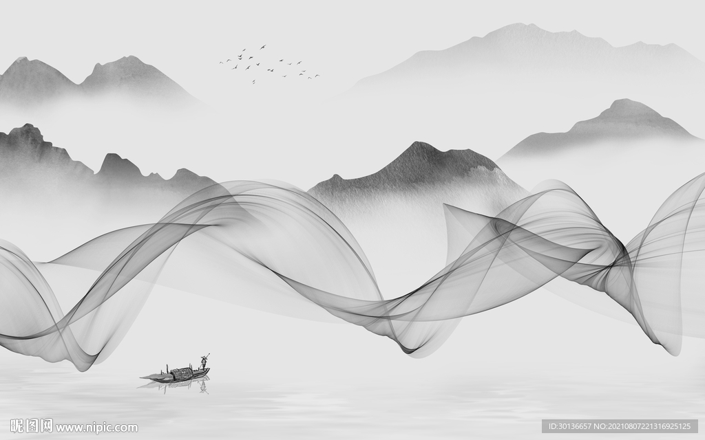 别墅灰色山水画 TIF分层图