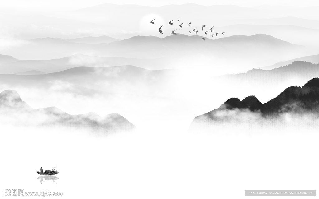 新款灰色山水画 TIF分层图