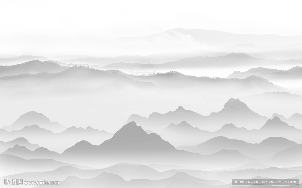 中国风灰色山水画 TIF分层图