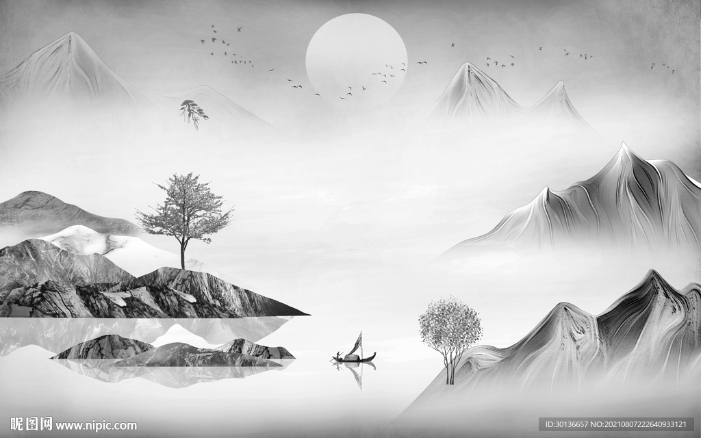 爆款 新灰色山水 TIF分层画