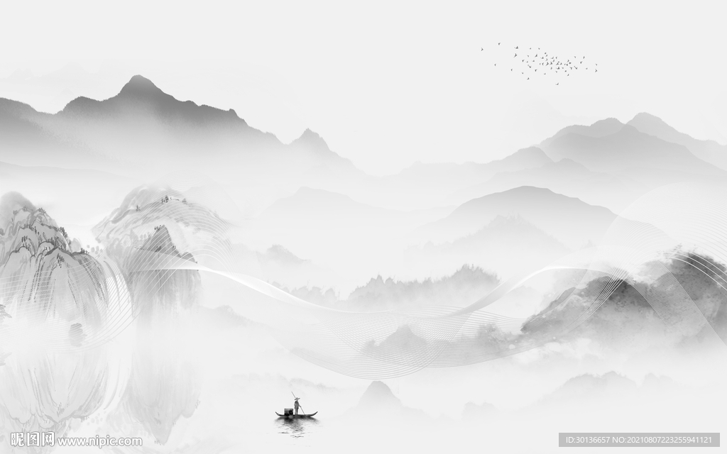 新中式新灰色山水 TIF分层画