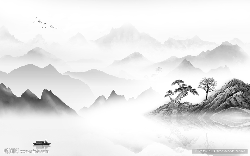 大气新灰色山水 TIF分层画