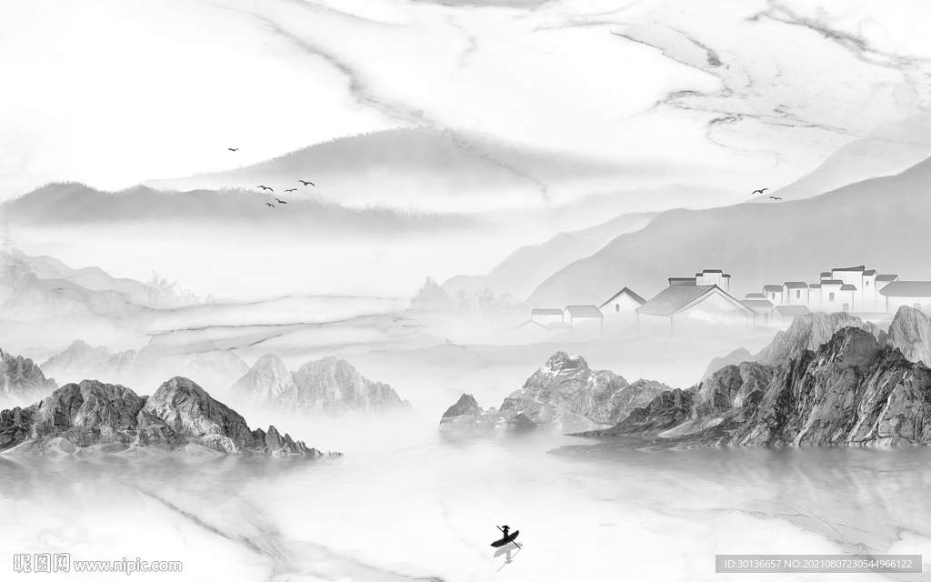 高清 新灰色山水 TIF分层画