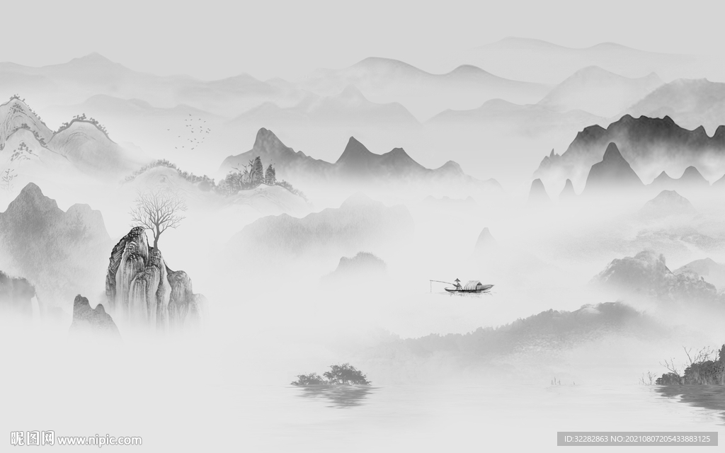 背景墙意境灰色山水 TIF分层