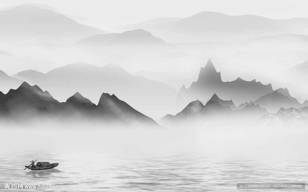 背景墙灰色山水 TIF分层画 