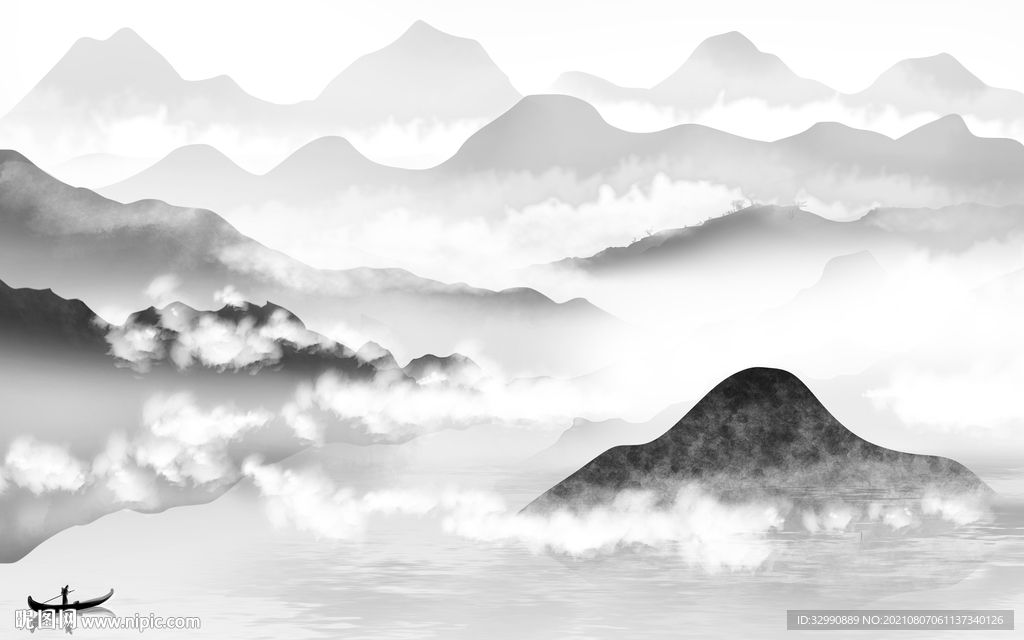 新款灰色山水 TIF分层画 