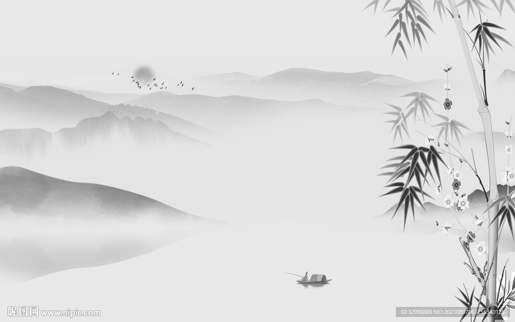 最新灰色山水 TIF分层画 