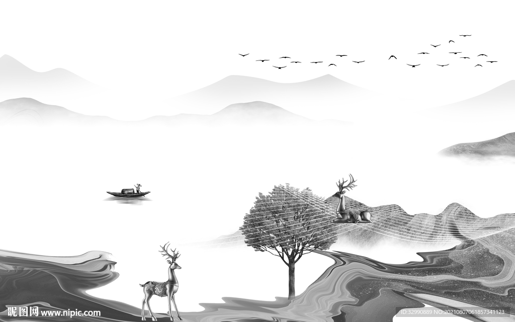 高档灰色背景山水 TIF分层