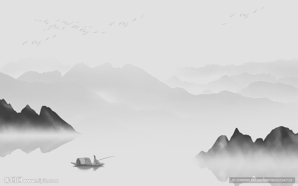 灰色山水 TIF分层画 