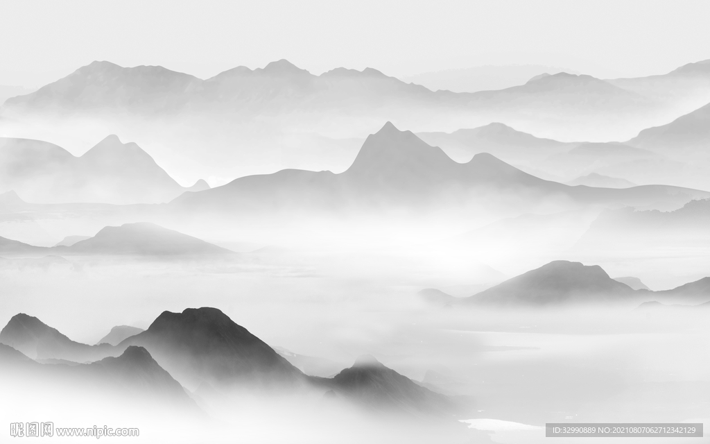 高档 灰色山水 TIF分层画 