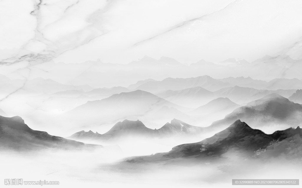 人气灰色山水 TIF分层画 