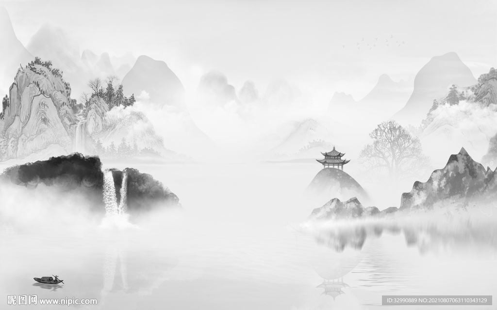 人气 灰色背景山水 TIF分层