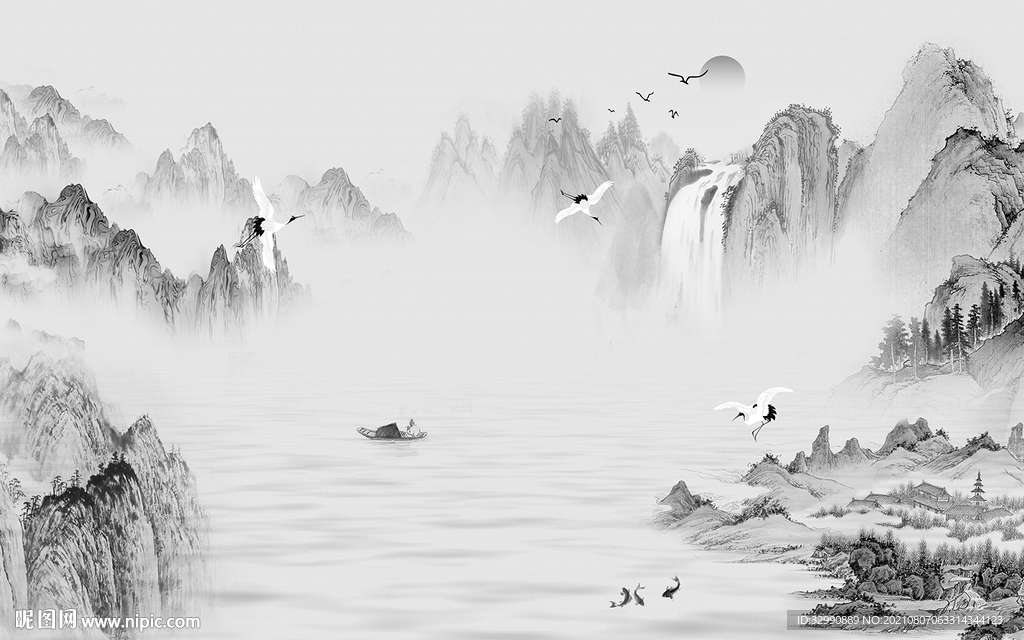 现代 灰色背景山水 TIF分层