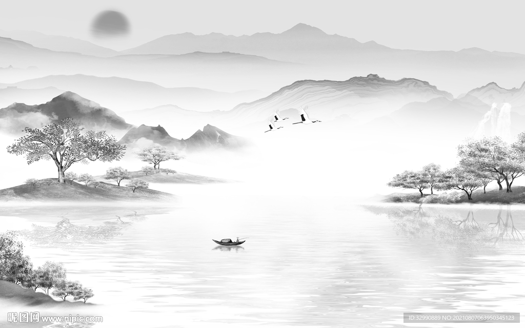 现代 灰色意境山水 TIF分层