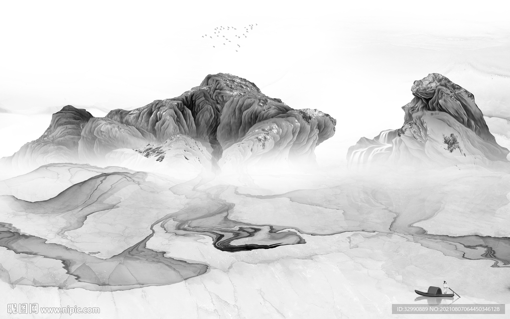 大气灰色山水 TIF分层画 