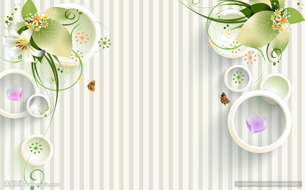 3d绿叶圆圈背景墙