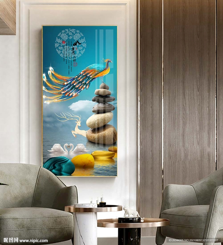 孔雀玄关装饰画