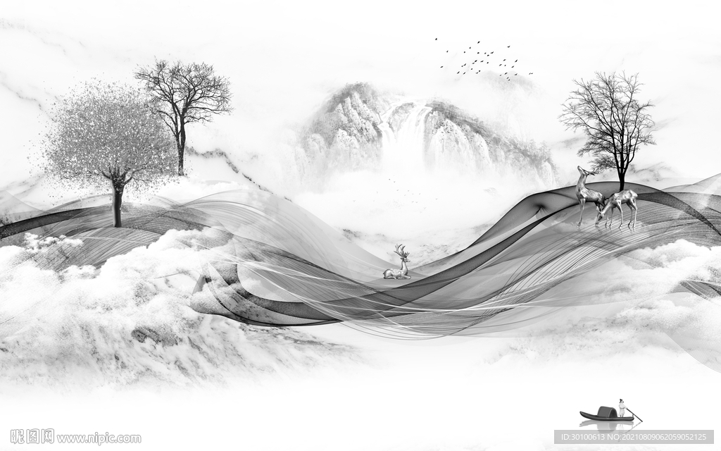 中式客厅山水 TIF文件分层