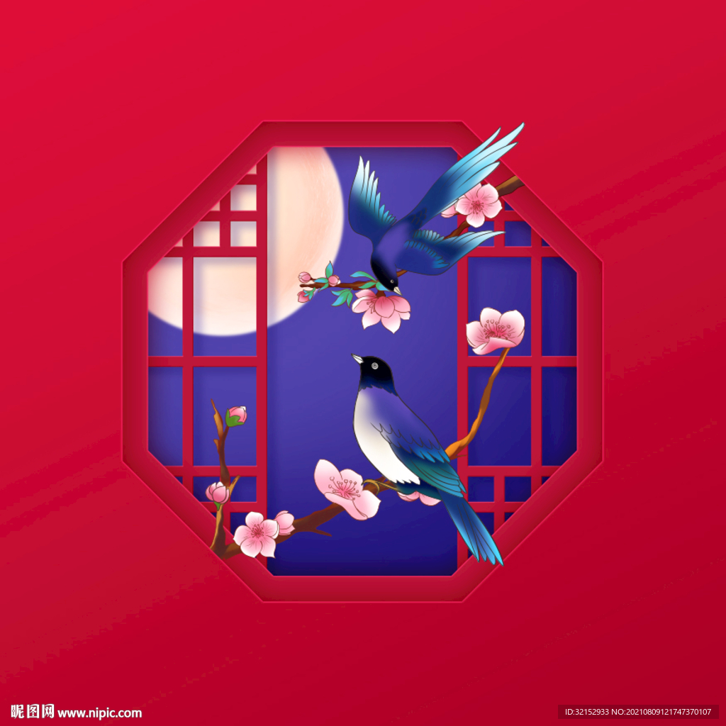 花鸟喜鹊 喜上梅梢月亮窗格