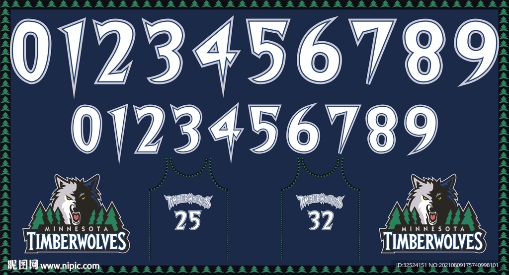 森林狼复古深蓝色球衣号码印花