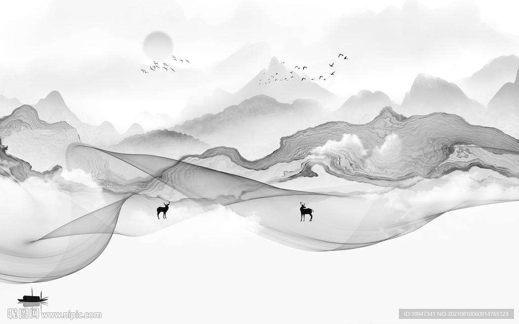 背景墙灰色意境山水 TIF分层