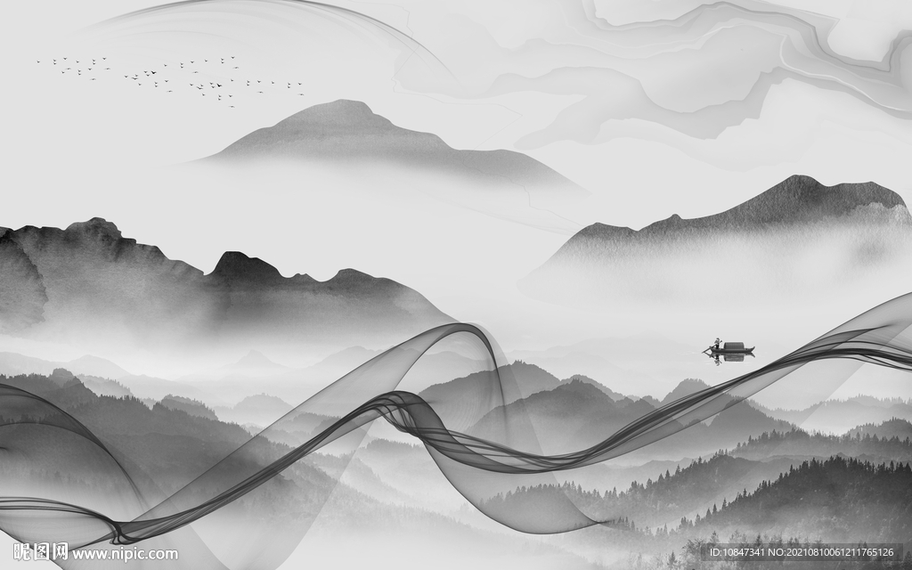 爆款灰色意境山水 TIF分层