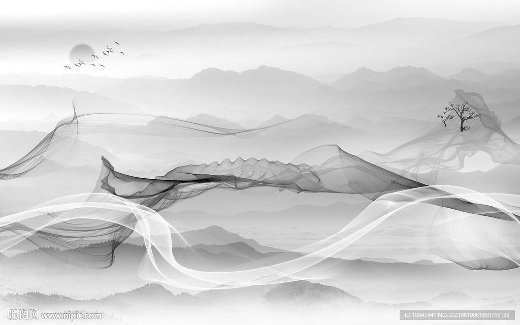 新款灰色意境山水 TIF分层