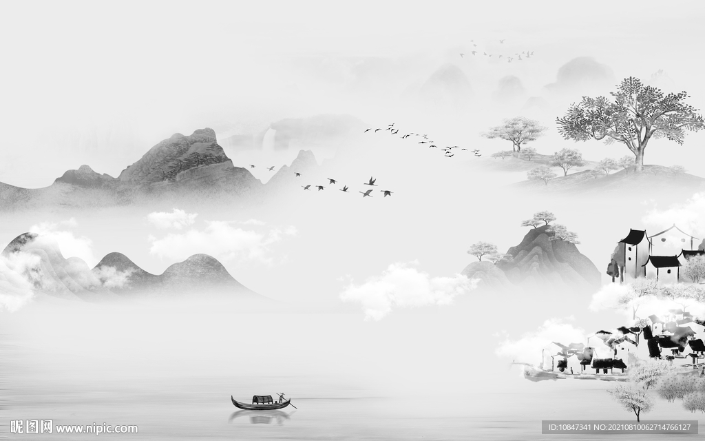 客厅灰色山水背景 TIF分层