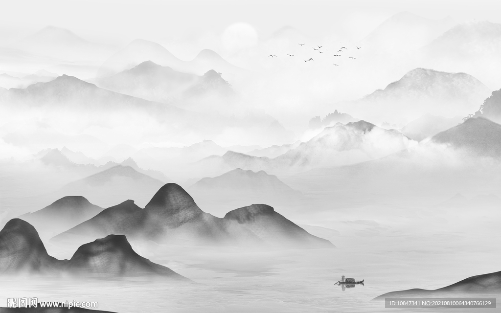 无框画灰色客厅山水 TIF分层