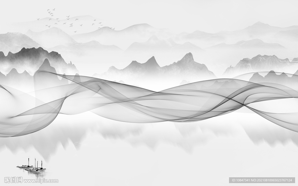 别墅灰色客厅山水 TIF分层